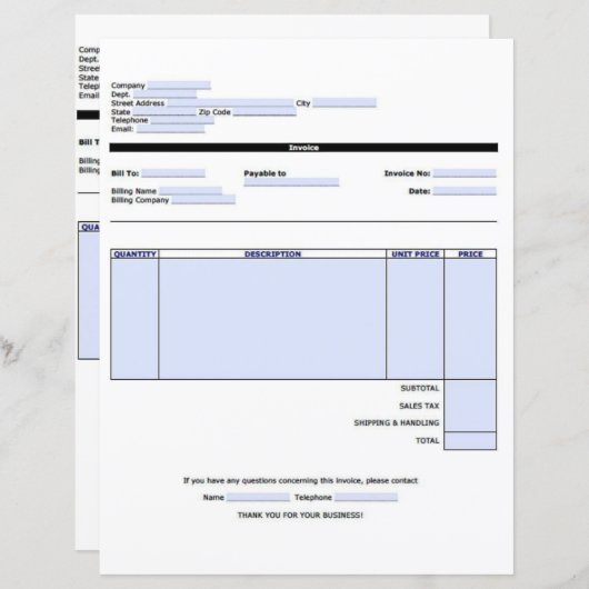 Vorlage für die große Rechnung (Vorne/Hinten)