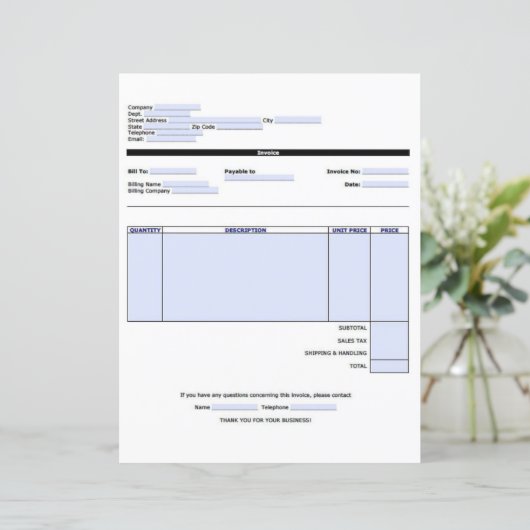 Vorlage für die große Rechnung (Stehend Vorderseite)