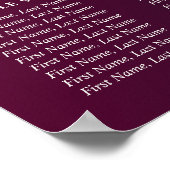 Vorlage für die Hochzeitskartentafel in Burgund Poster (Ecke)