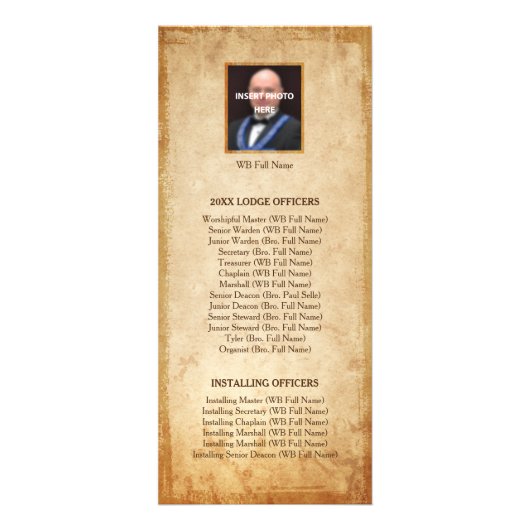 Vorlage für die Masonic Rack Card | Altes rustikal Werbekarte (Hinten)