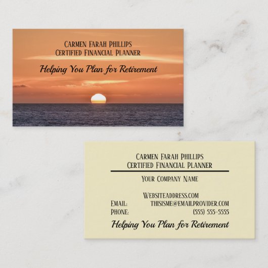 Vorlage für die orangefarbene Ruhezeit von Sonnenu Visitenkarte (Vorne/Hinten)