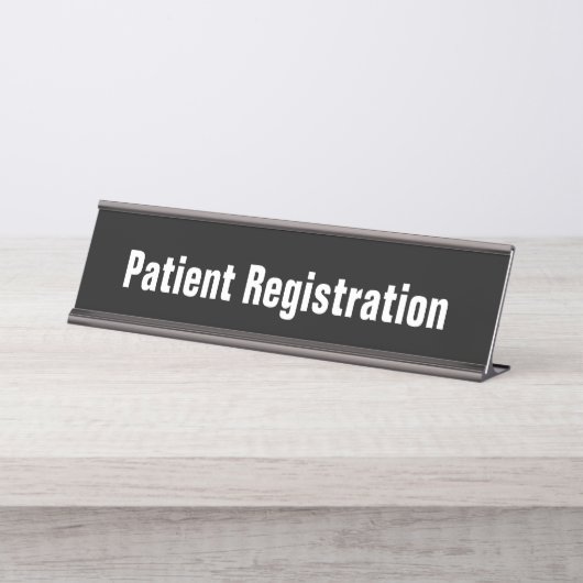 Vorlage für die Patientenregistrierung Schwarz-Wei Schreibtischnamensplakette (Vorderseite )