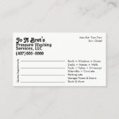 Vorlage für die "Pressure Washing & Cleaning Busin Terminkarte (Rückseite)
