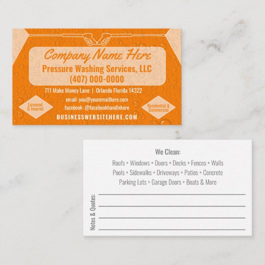 Vorlage für die "Pressure Washing & Cleaning Busin Visitenkarte (Vorne/Hinten)