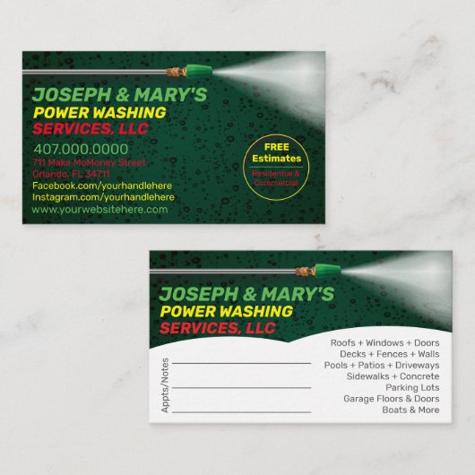 Vorlage für die "Pressure Washing & Cleaning Busin Visitenkarte (Vorne/Hinten)