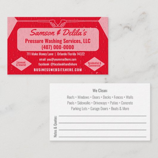 Vorlage für die "Pressure Washing & Cleaning Busin Visitenkarte (Vorne/Hinten)