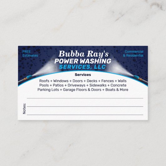 Vorlage für die "Pressure Washing & Cleaning Busin Visitenkarte (Rückseite)