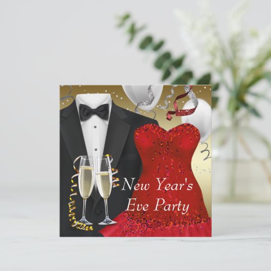 Vorlage für die Red Dress Party Einladung Black Tu (Stehend Vorderseite)