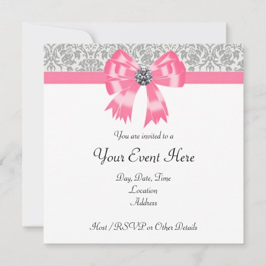 Vorlage für die rosa graue Damaske-Party Einladung (Rückseite)