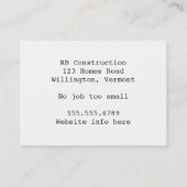 Vorlage für die Visitenkarte für den Bau und den B (Rückseite)