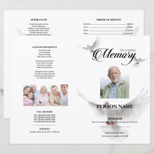 Vorlage für die White Dove-Beerdigung (Vorne/Hinten)