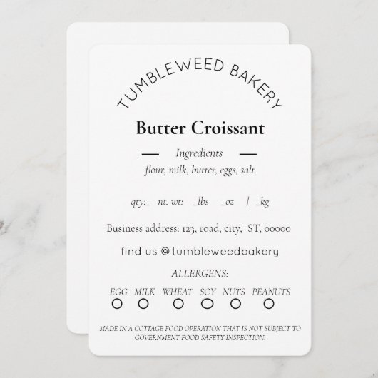 Vorlage für ein einfaches Hütte-Lebensmittellabel (Vorne/Hinten)