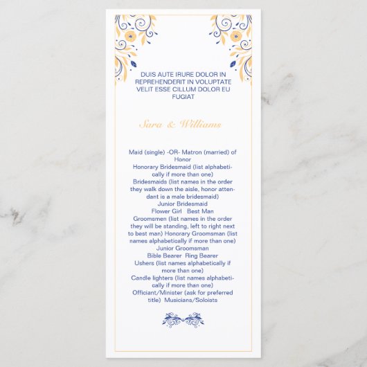 Vorlage für ein elegantes Hochzeitsprogramm (Rückseite)