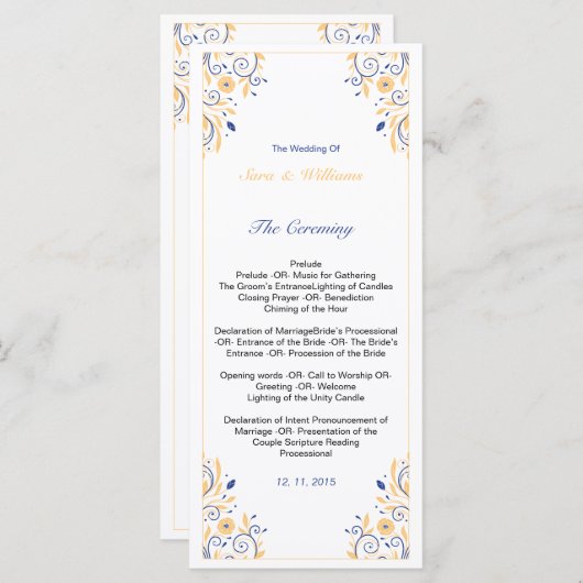 Vorlage für ein elegantes Hochzeitsprogramm (Vorne/Hinten)