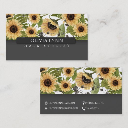 Vorlage für elegante Sonnenblumengeschirr-Visitenk Visitenkarte (Vorne/Hinten)