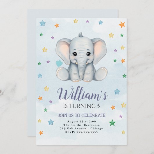 Vorlage für Elephant Birthday Party (Vorne/Hinten)