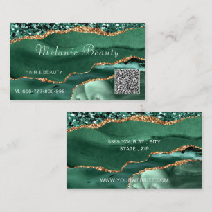 Vorlage für Emerald Green Gold QR Code Business Ca Visitenkarte