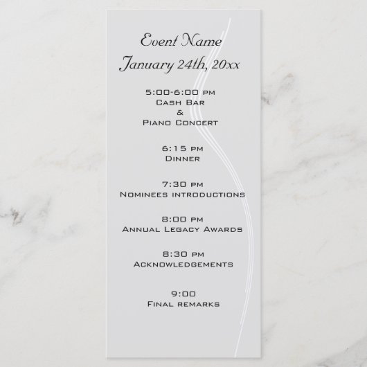 Vorlage für Ereignisprogramme - Angepasste Daten (Vorderseite)