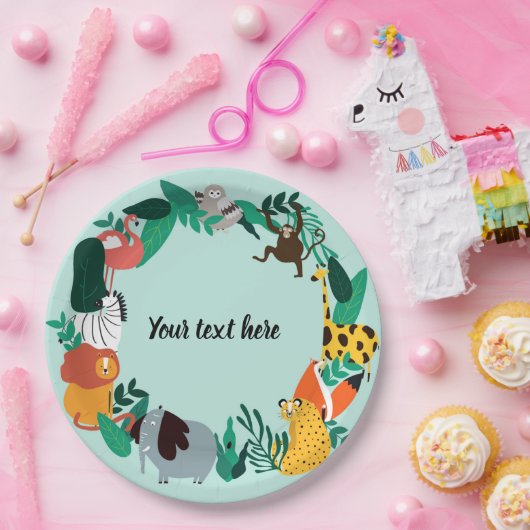 Vorlage für farbenfrohe Zootiere Pappteller (Party)