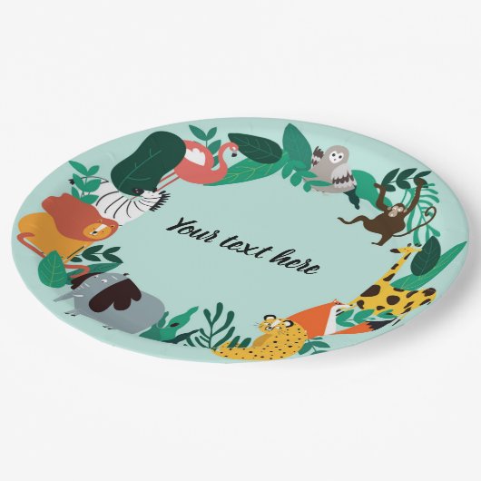 Vorlage für farbenfrohe Zootiere Pappteller (Schrägansicht)