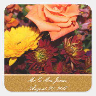 Vorlage für florale Hochzeitsticker im Herbst Quadratischer Aufkleber