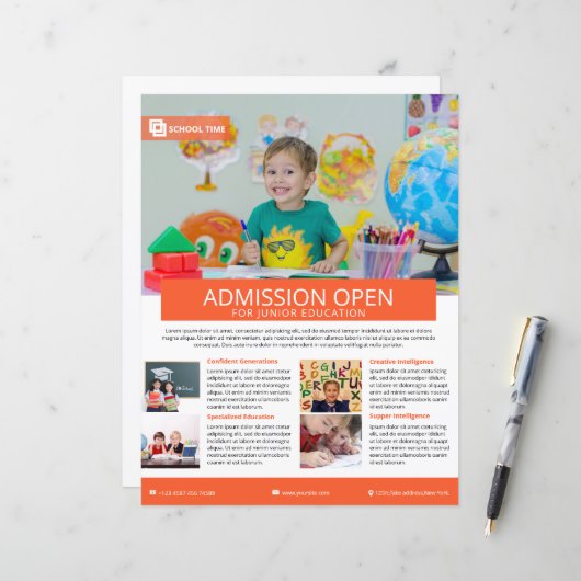 Vorlage für Flyer zur Schulzulassung (Vorderseite/Rückseite Beispiel)