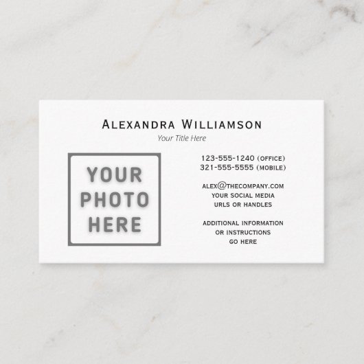 Vorlage für Foto-Logos Schwarz-weiß Vorderseite Visitenkarte (Vorderseite)