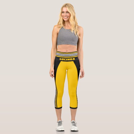 Vorlage für gelbe, weiße und schwarze Streifen Capri Leggings (Vorderseite)