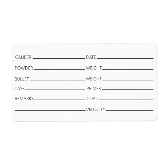 Vorlage für generisches Reloading-Datenlabel (Vorne)