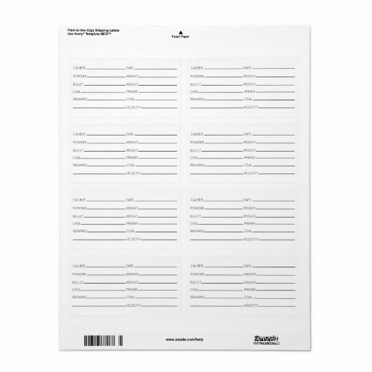 Vorlage für generisches Reloading-Datenlabel (Vorne)