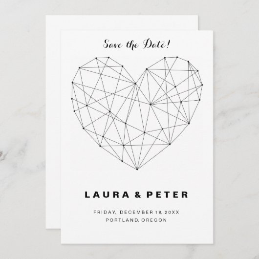 Vorlage für geometrische Herz-Save the Date-Karten (Vorne/Hinten)