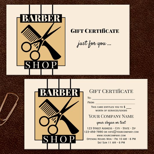 Vorlage für Geschenkgutscheine für Barber Shop Rabattkarte