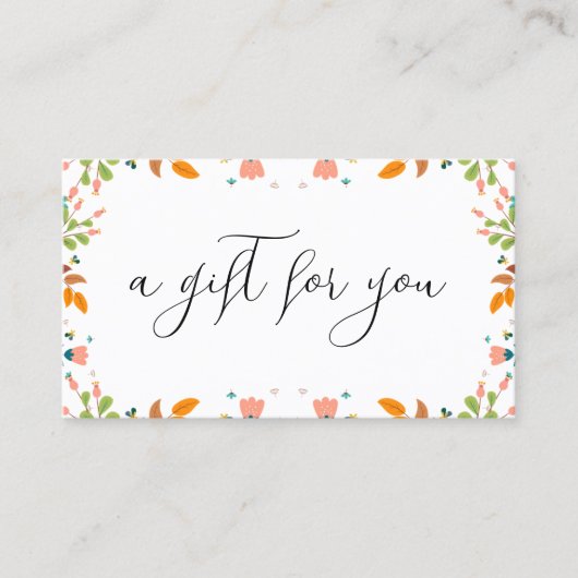 Vorlage für Geschenkgutscheine mit Blumenrahmen Visitenkarte (Vorderseite)