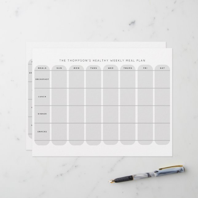 Vorlage für gesunde wöchentliche Mahlzeiten zweise Briefbogen (Vorderseite/Rückseite Beispiel)