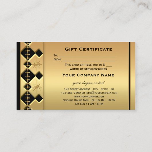 Vorlage für Gold Black Holidays-Geschenkgutscheine Rabattkarte (Rückseite)