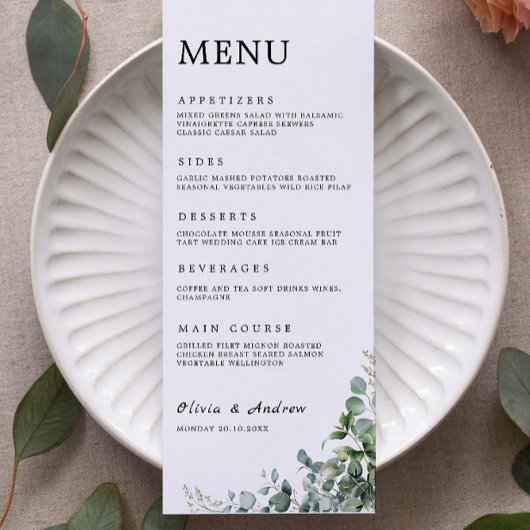 Vorlage für Greenery Wedding Menu Cards
