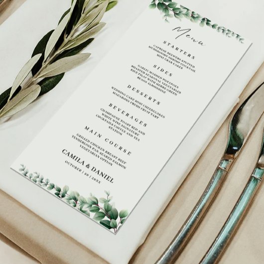 Vorlage für Greenery Wedding Menu Cards