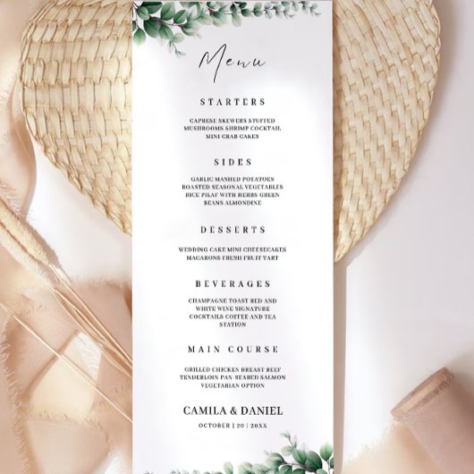 Vorlage für Greenery Wedding Menu Cards