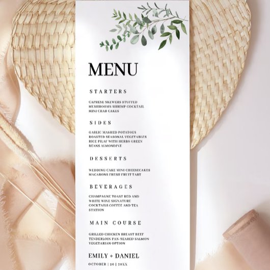Vorlage für Greenery Wedding Menu Cards