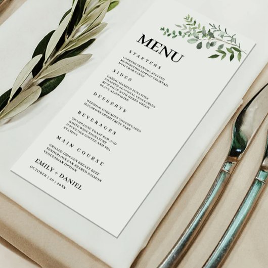 Vorlage für Greenery Wedding Menu Cards