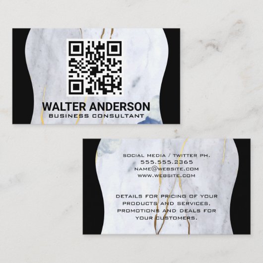 Vorlage für großen QR-Code | Marble Gold Flakes Visitenkarte (Vorne/Hinten)