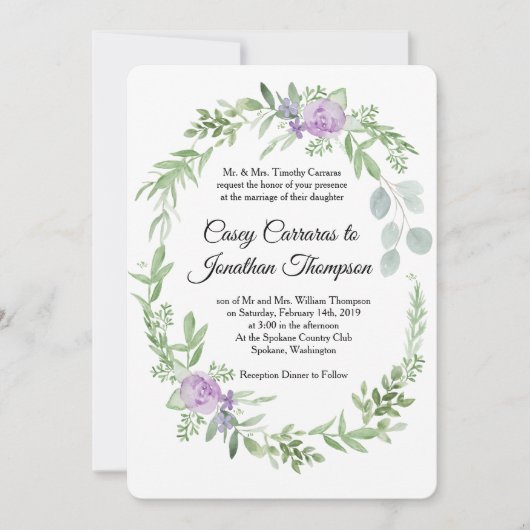 Vorlage für Grünpflanzen und Lavendel Hochzeitsfei (Vorderseite)