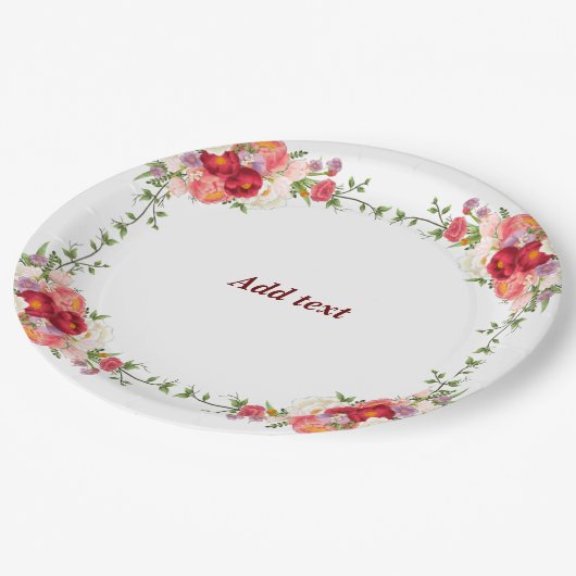 Vorlage für hübsche Blume, benutzerdefinierbar, Pappteller (Schrägansicht)