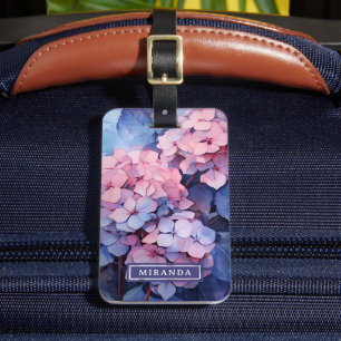 Vorlage für hübsche Lila Wasserfarben-Hydrangea Gepäckanhänger