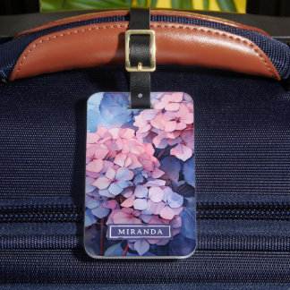 Vorlage für hübsche Lila Wasserfarben-Hydrangea Gepäckanhänger