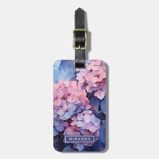 Vorlage für hübsche Lila Wasserfarben-Hydrangea Gepäckanhänger (Vorderseite vertikal)