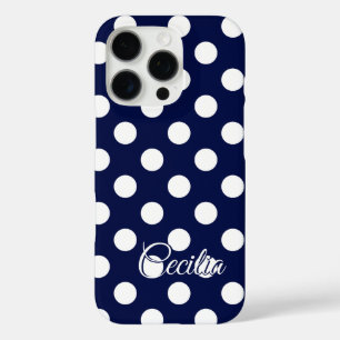Vorlage für Ihren Namen Dunkelblaue große Polka-Pu iPhone 16 Pro Hülle