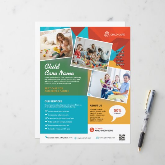 Vorlage für Kinderbetreuungsflyer (Vorderseite/Rückseite Beispiel)