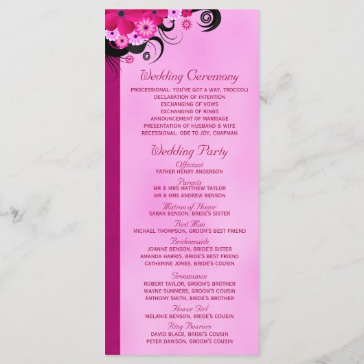Vorlage für Light Fuchsia Floral Wedding Program C (Rückseite)