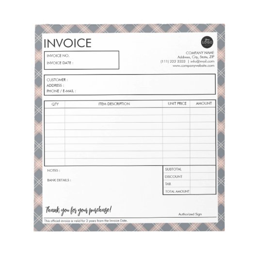 Vorlage für Minimalistische Karierte Grenzrechnung Notizblock (Vorderseite)